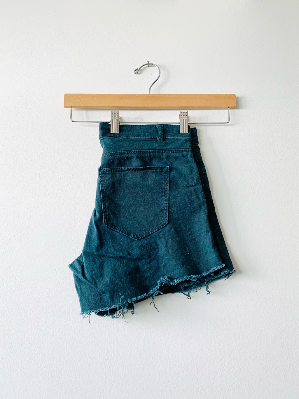 Teal Distressed Denim Mini Skirt